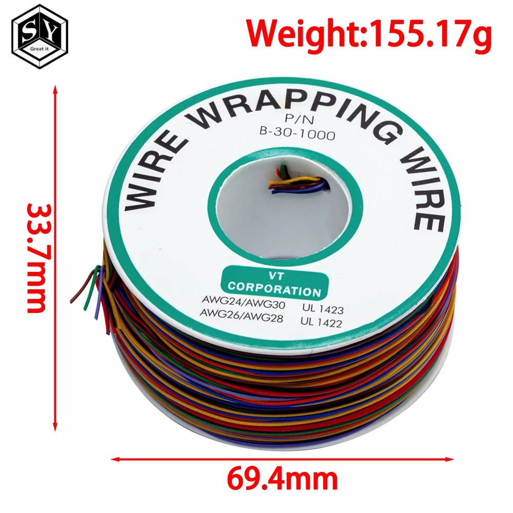 Wrapping Wire 8 30AWG Insulation Wire B-30-1000 UL1423 0.25mm Tinned Copper Solid PVC Cable Breadboard Jumper Wire Connector