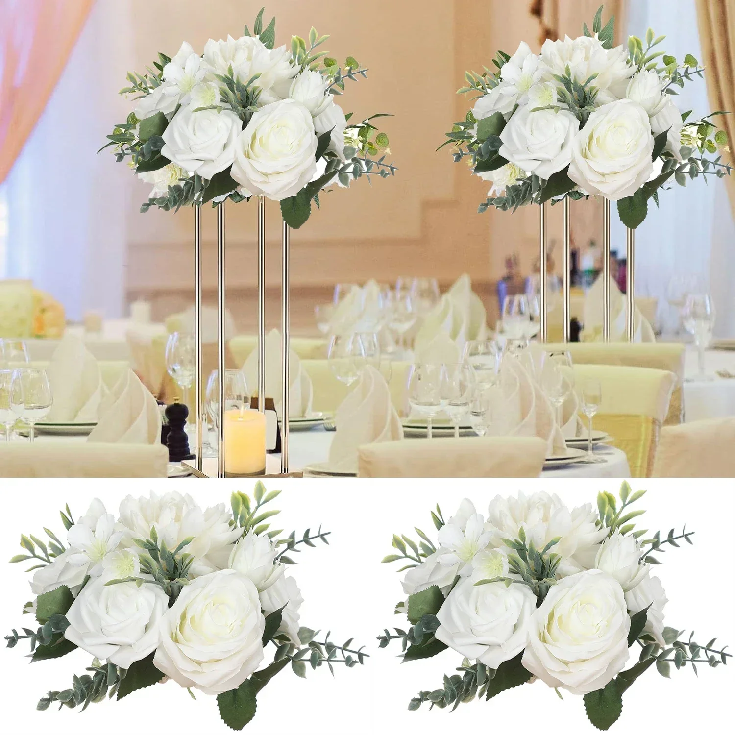 

Ivory White Flower Balls Table Centerpieces for Party Events Artificial Floral Arrangement Bouquet Wedding Decors Dried Flowers