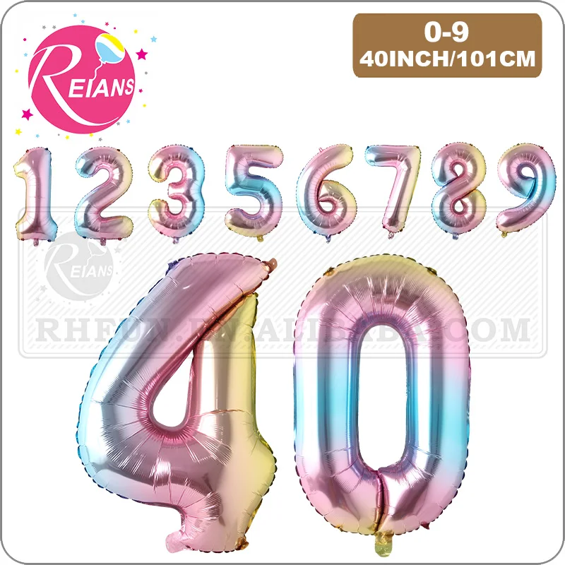 40 inch rainbow Gradient colorful big size Number Foil Helium Balloons Birthday Party Celebration decoration large globos