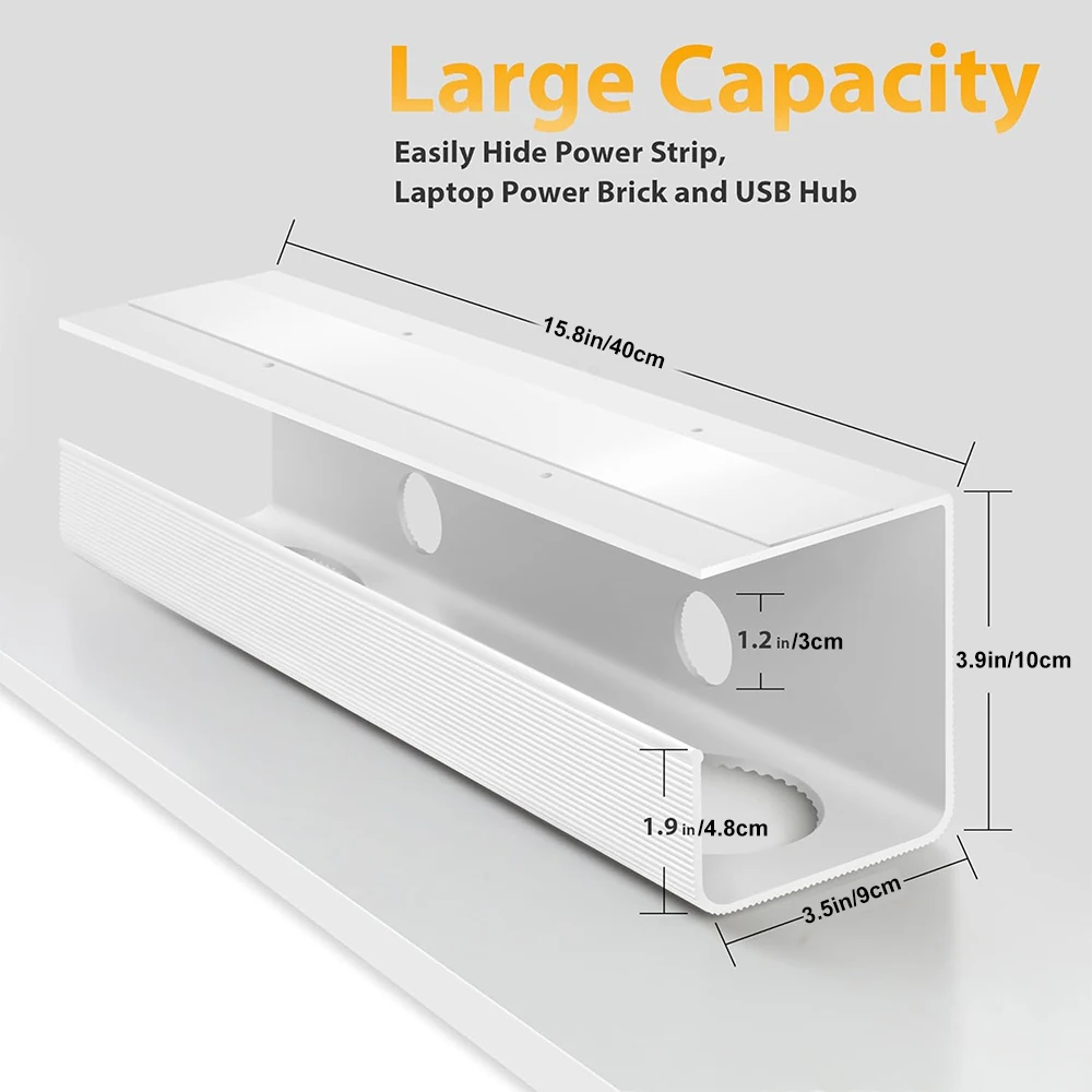 1 Pack Large Capacity Cable Management Tray, Under Desk Cable Tray,PVC Standing Desk Cable Management,Desk Cable Organizer-white