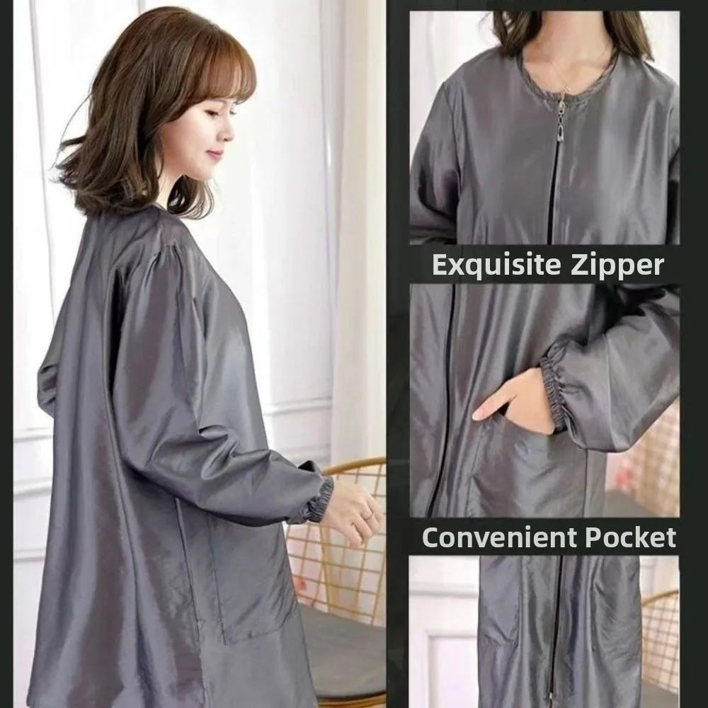 

Short/Long Sleeve Barber Shop Work Clothes Non-stick Hair Easy Zippered Hairdresser Robe Polyester Breathable