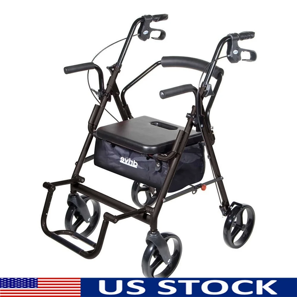 

Dual Function Transport Wheelchair Rollator Rolling Walker with Adjustable Handles Padded Seat and Locking Armrests Enhanced