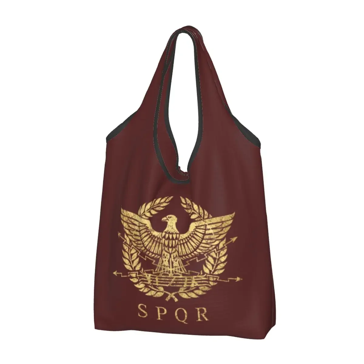 Custom Roman Empire Eagle Emblem - Vintage Gold Shopping Bag Women Portable Large Capacity Groceries Shopper Tote Bags