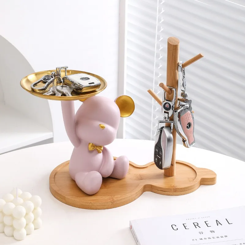 Aesthetic Bear Key Holder Cute Violent Bear Figure Car Key Phone Bracket Storage Rack Support House Decoration Home Organizer