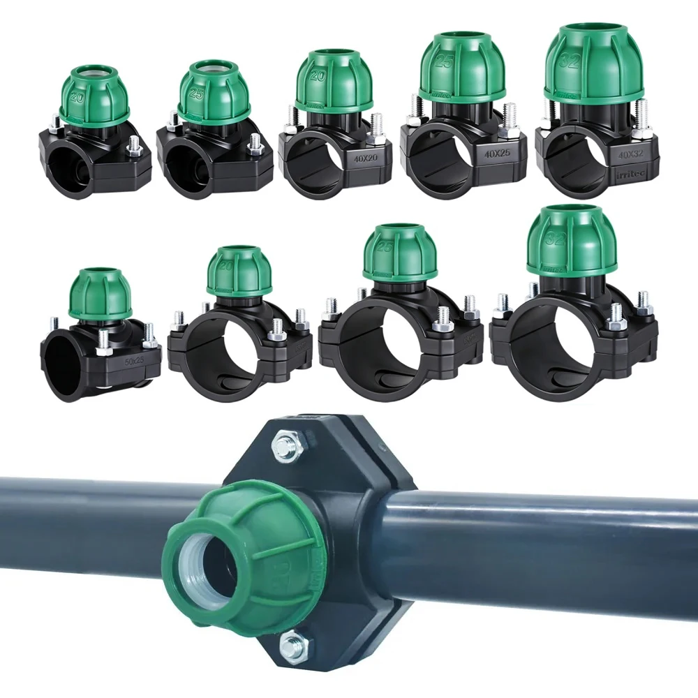 PVC/PP Saddle Clamp 20/25/32/40/50/63/75mm Garden Agricultural Irrigation Pipe PE Quick Connector 3-way Lock Nut Plastic Reducer