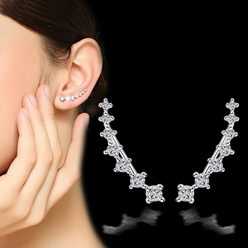 Real 925 Sterling Silver Women\'s High Quality Fashion Jewelry Multiple Crystal Zircon Hoop Earrings New XY0220