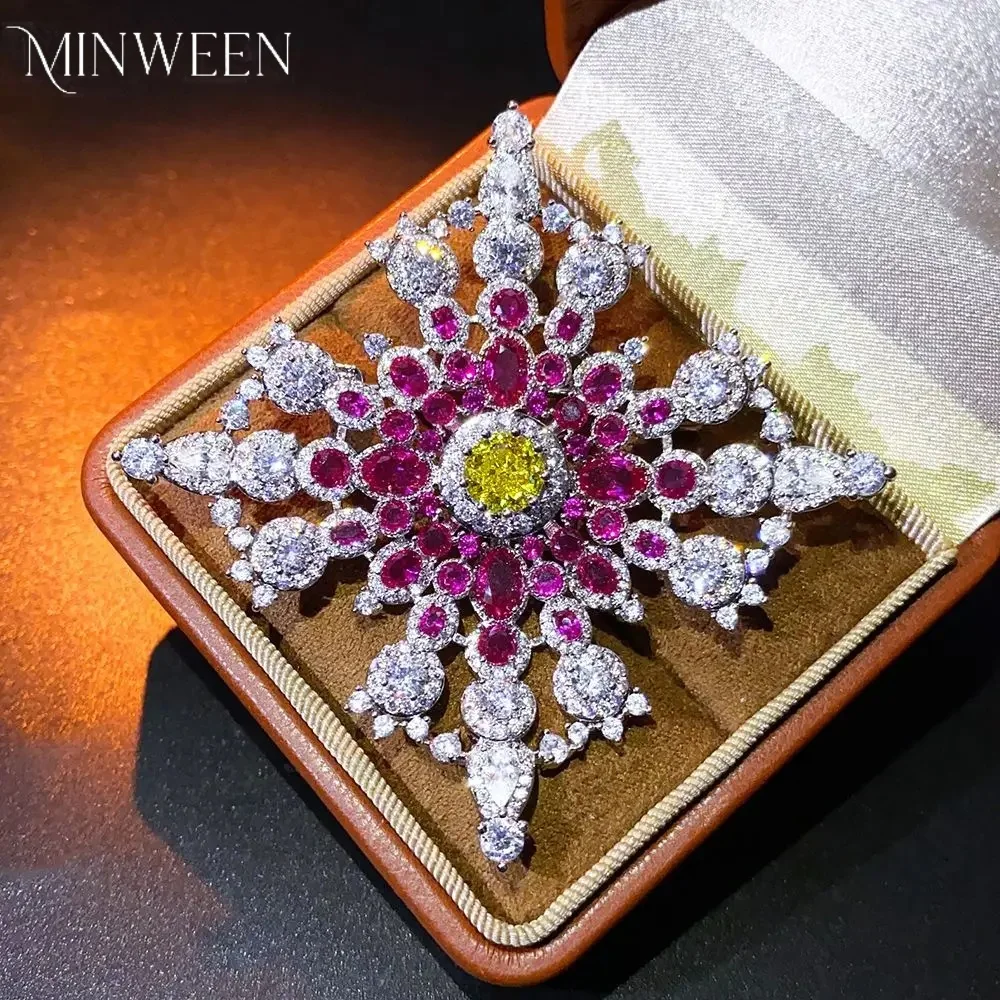 MINWEEN Luxury Red Crystal Flower Brooch Accessories For Women Party Wedding Gifts Wholesale