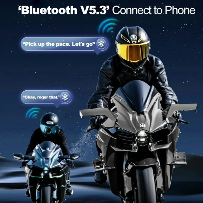 Motorcycle helmet headset Bluetooth 5.3  IPX7 Waterproof stereo Music player Hands-on Talking with Tri-Color Ambient Light