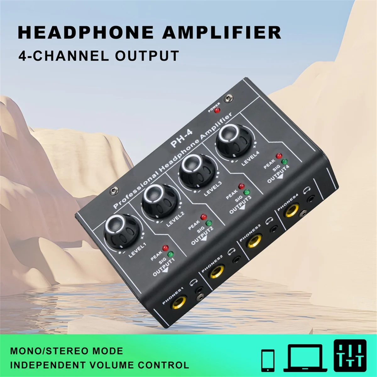 เครื่องขยายเสียงหูฟังระบบเสียงสเตอริโอ4ช่องสัญญาณระดับเสียงการควบคุม