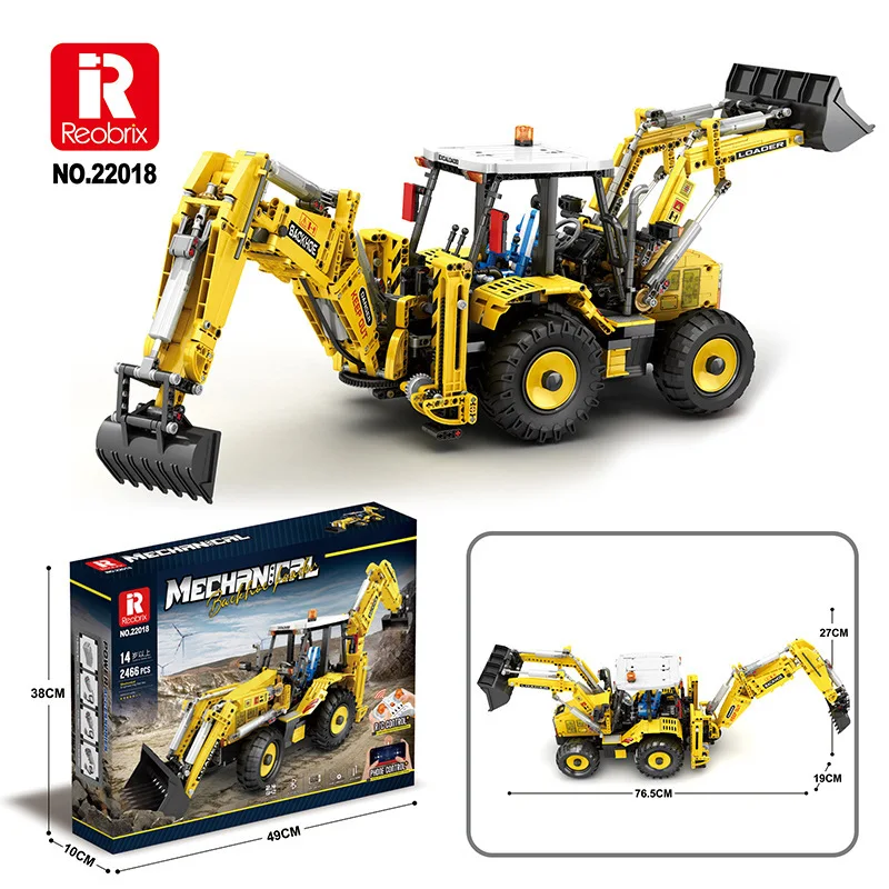 Reobrix 22018 Two End Bulldozer Model APP Remote Control Engineering Series DIY Toys Building Blocks Gift For Boys 2239Pcs