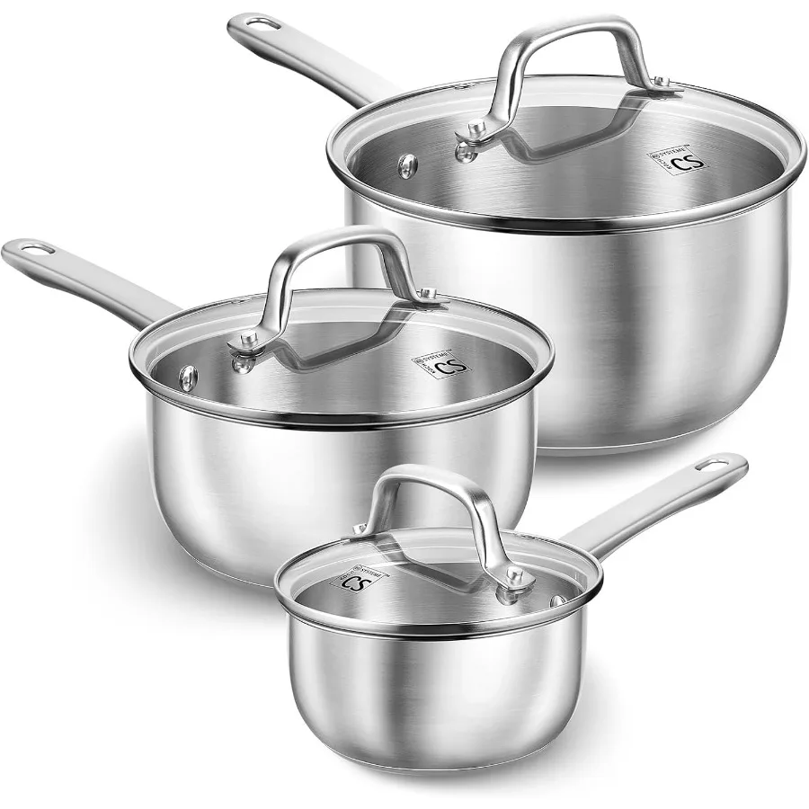 

Stainless Steel Saucepan Set, 1QT & 2QT & 3QT Stainless Steel Sauce Pan with Lids, 6 Piece Steel Pot Set, Small Pot Set with Lid