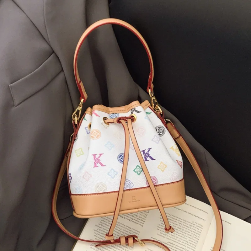 

2025 Monogram Drawstring Bag, Vintage Shoulder Purse for Women, Floral Print Crossbody Tote, Minimalist Day-to-Night Bag, Chic