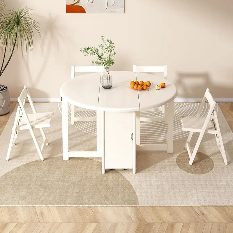 Modern Design Solid Wood Folding Dining Table Chair Set Convertible And Movable With Storage For Home And Hotels Use