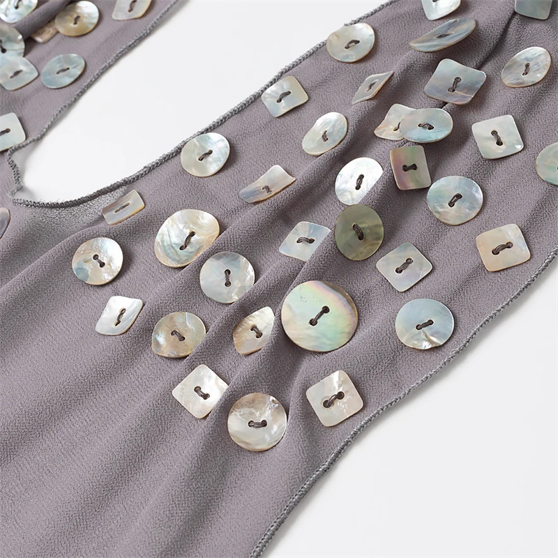 Keyanketian verão novas conchas femininas decoração halter mini vestido beachwear férias vento fino em camadas babados vestidos sem costas