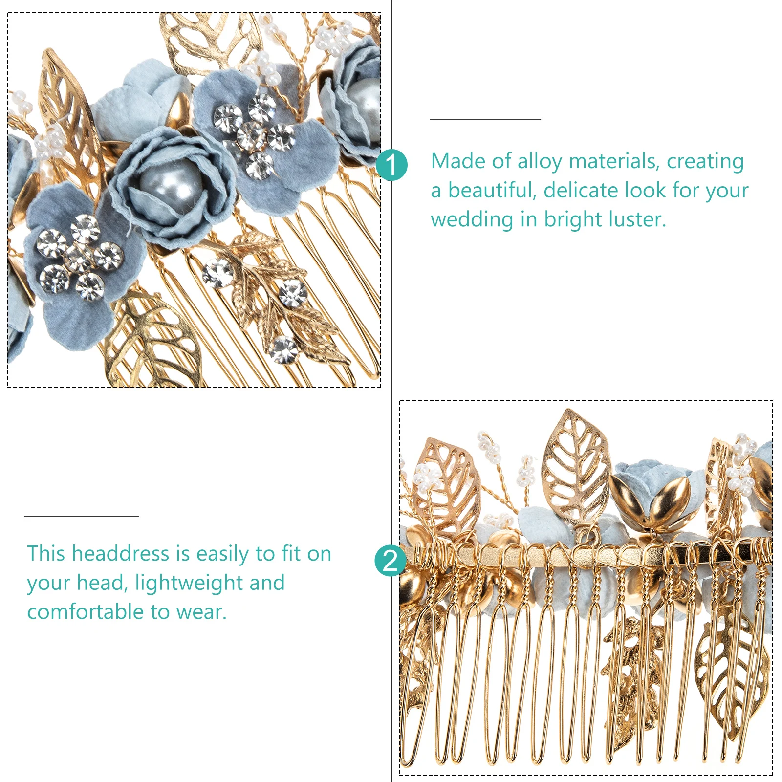 

Wedding Hair Accessories Flower Head Hairpin Side Combs for Women Headpiece Artificial Bride Jewelry Blue Headcomb Women's
