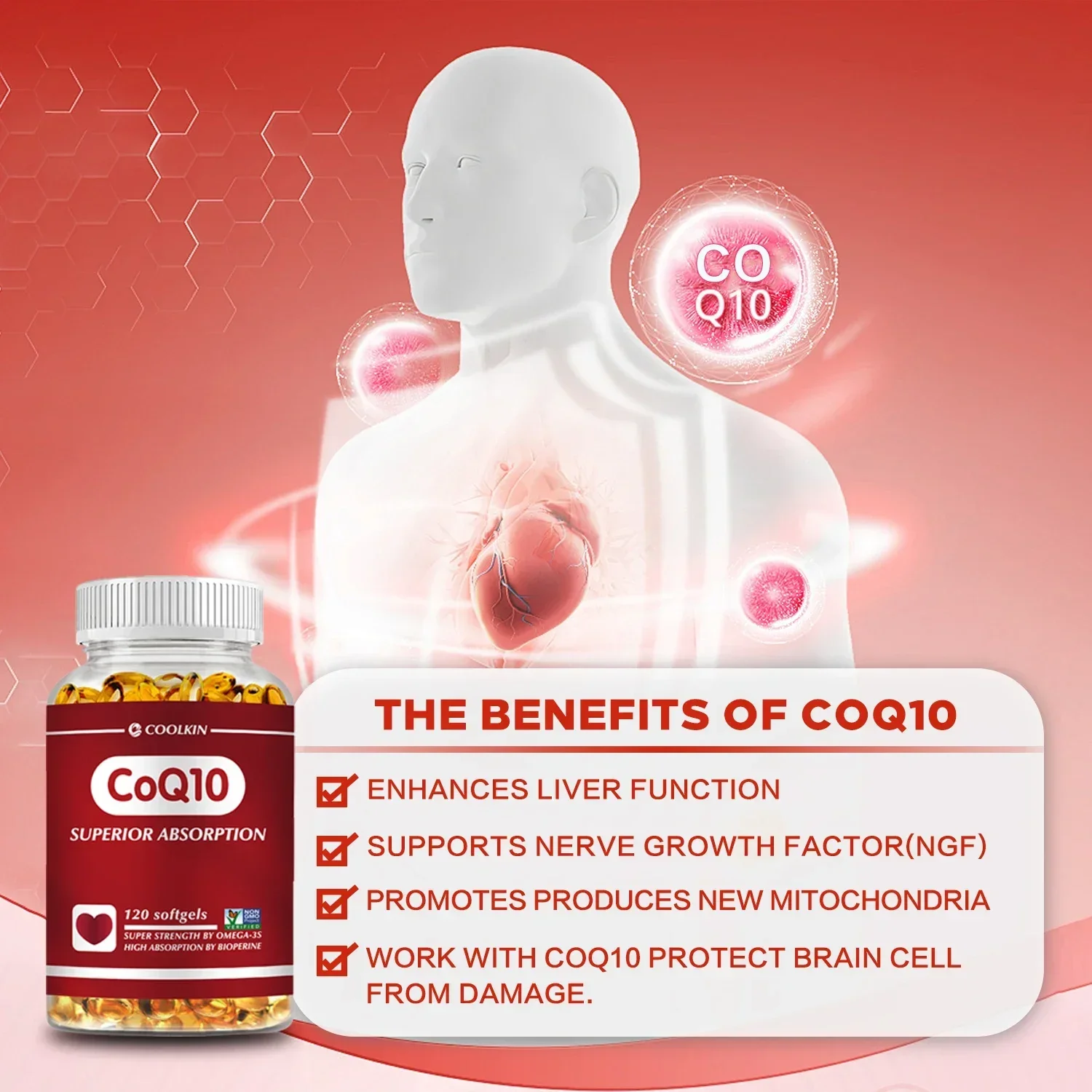 CoQ10 - Antioxidant Support for Brain, Supports Eye, Skin and Brain Health, Non-GMO