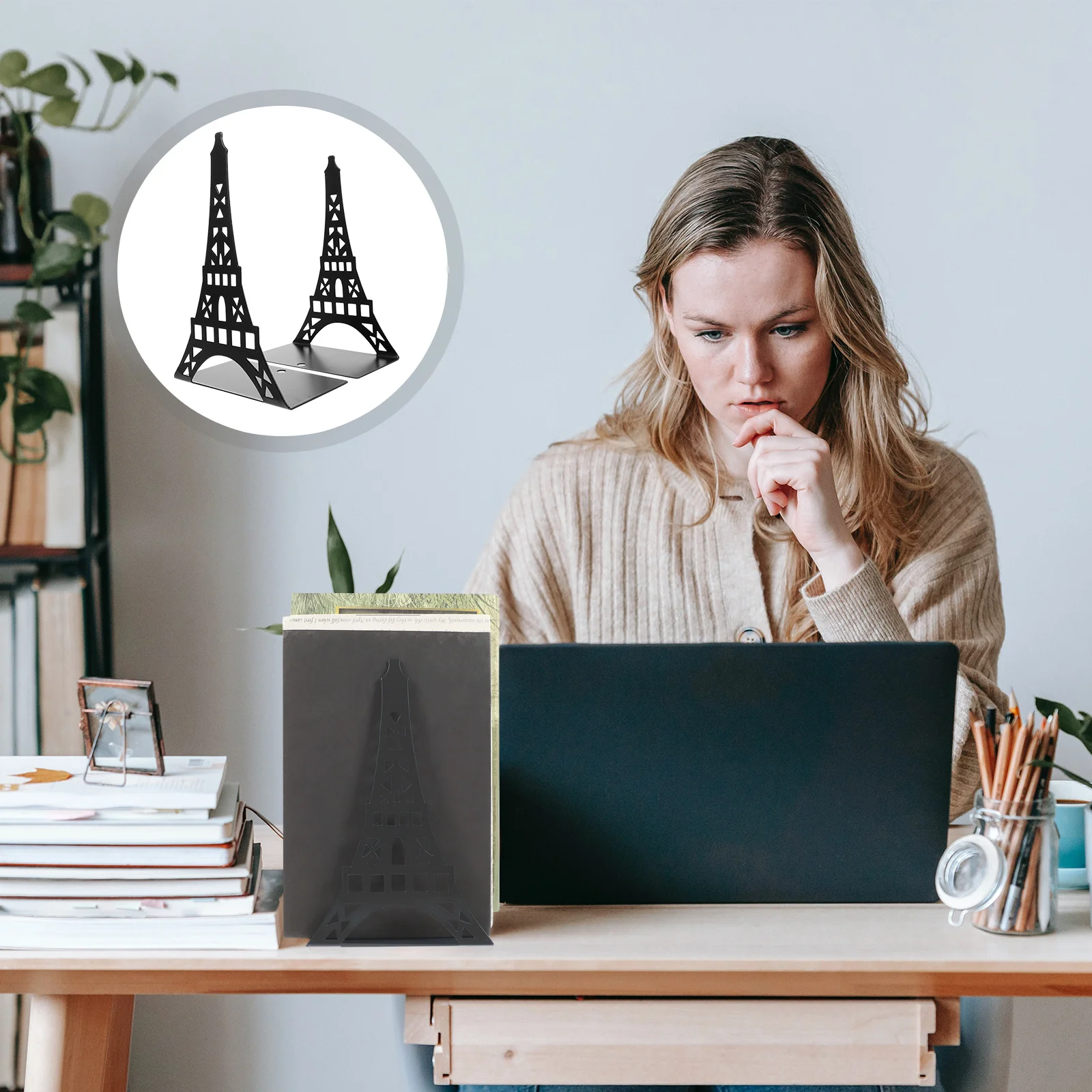 

2Pcs Crafted Book Ends Metal Book Stands for Office Home Study Room Reusable Organizer Holds Files Cds Neatly on Desk