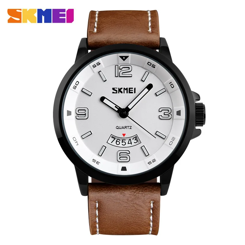 Skmei neue wasserdichte Herren Business Uhr Casual Fashion Quarzuhr Echt leder Studenten uhr