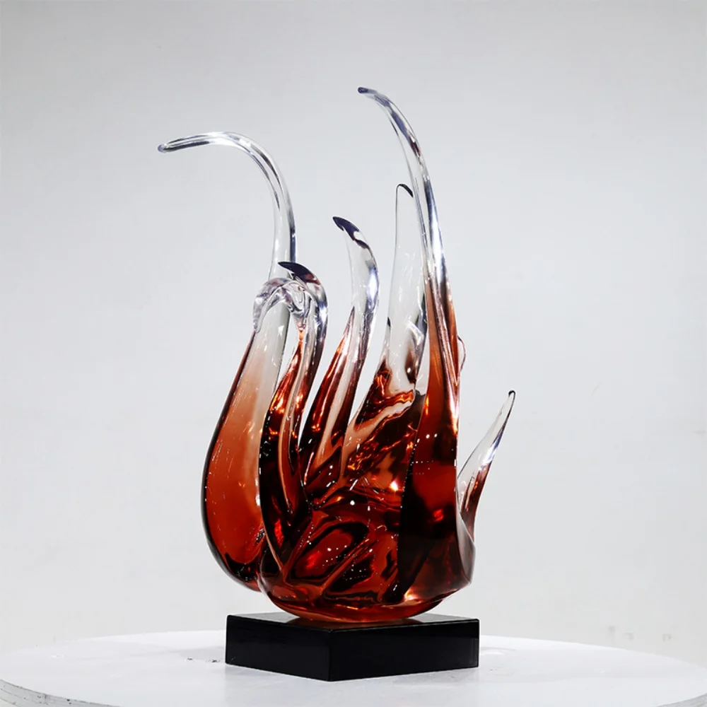 ※a Handcrafted Red-Brown Gradient Resin Flame Burning Sculpture Exquisitely Polished Luxury Art Decor