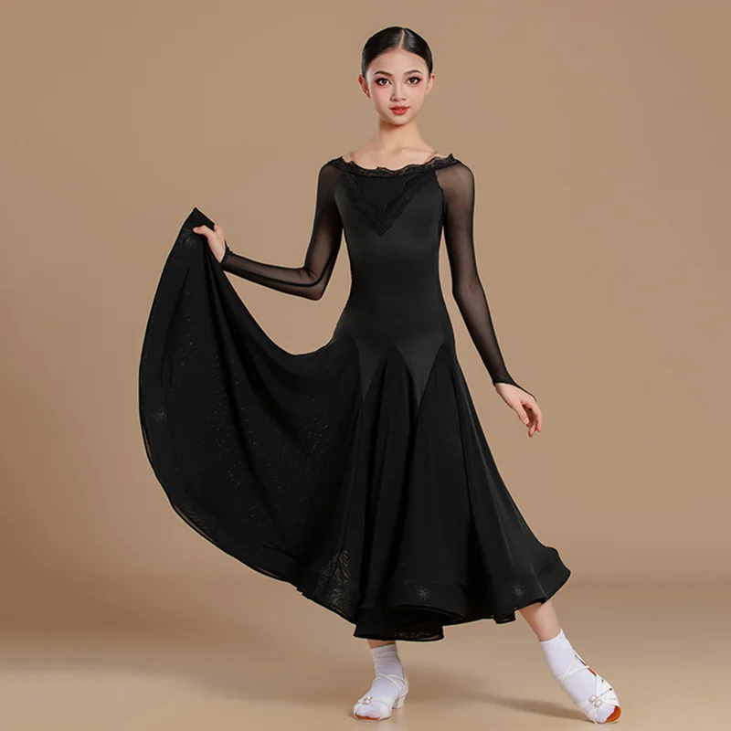 모던 댄스 드레스 어린이 소녀 전문 표준 댄스웨어 바디수트와 빅 스윙 스커트 댄스 공연 연습 의상