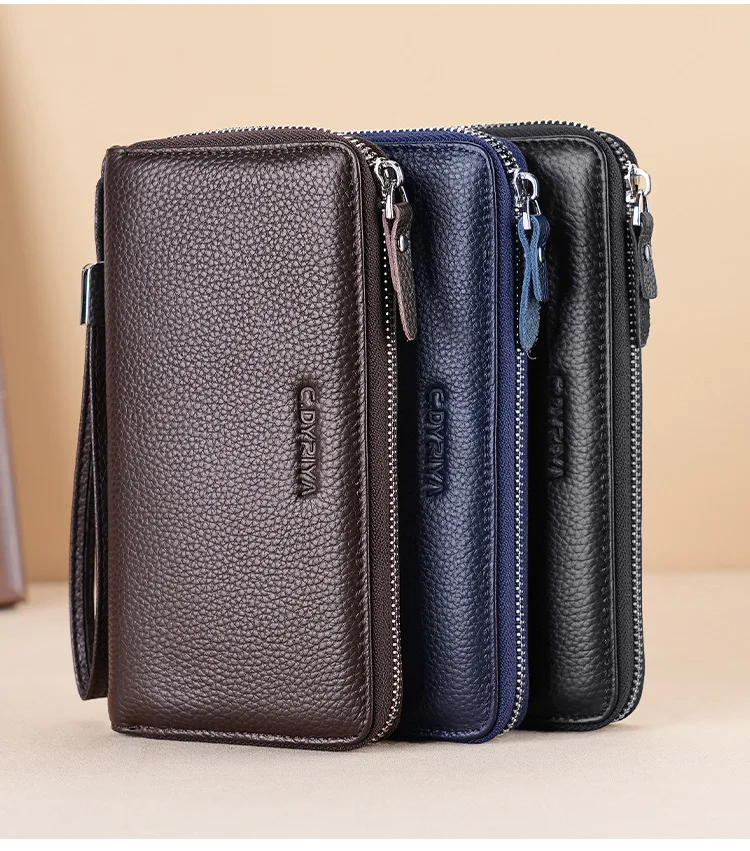 

Men's purse long leather zipper business hand large capacity mobile phone storage hand rope leather wallet
