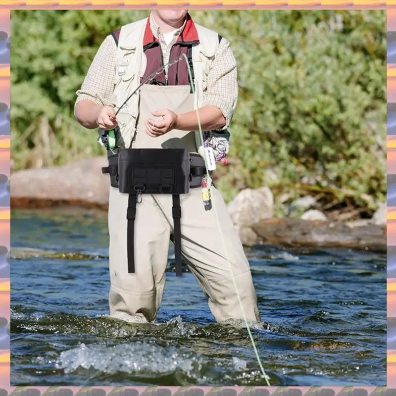 

ABML Wild Camping Waist Pouch,Large-Capacity Lure Bag,Multi-Functional Fishing Rod Bag,Waterproof Fishing Fanny Pack, Black Dura