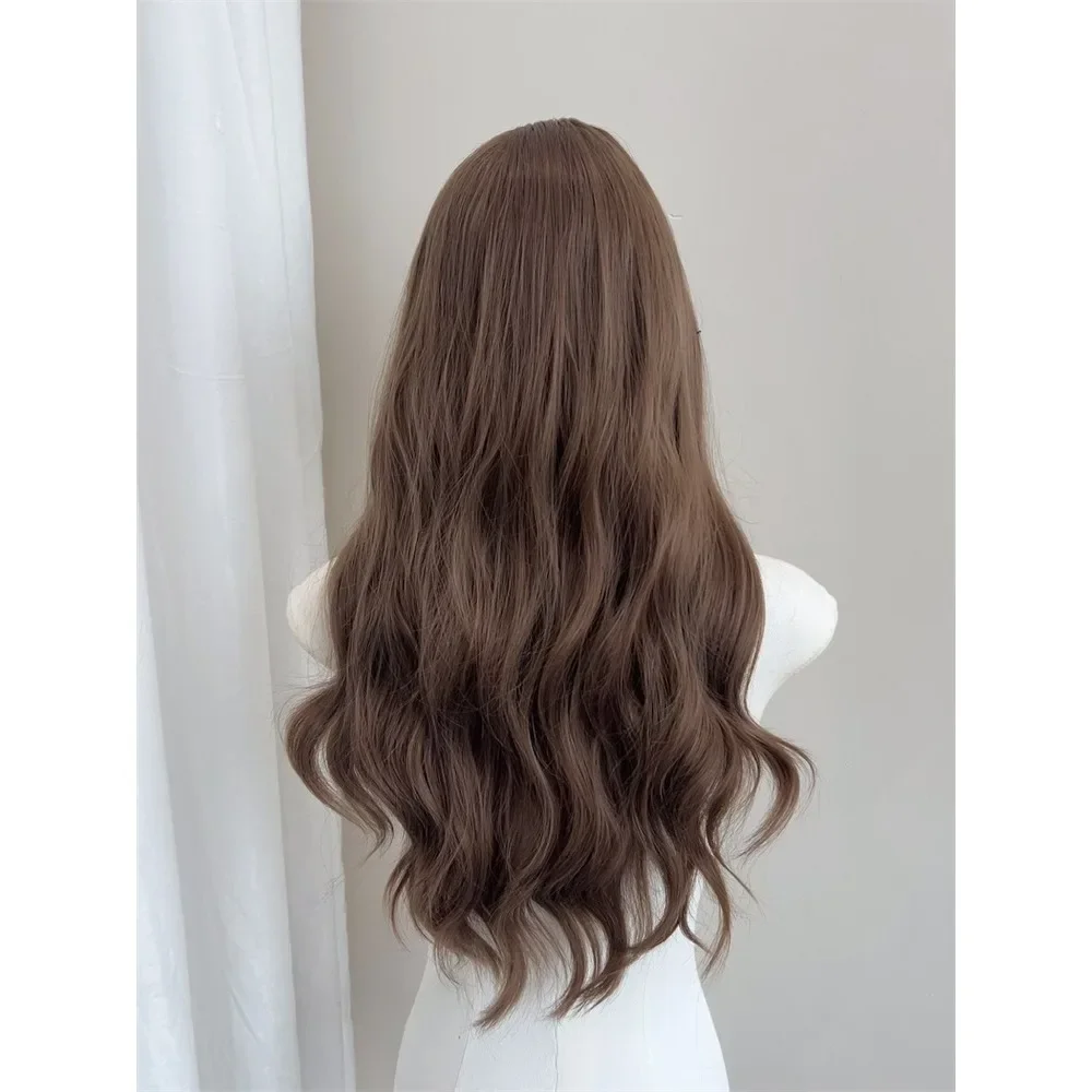 Ashely Wig for Women Brown Long Wavy Wigs with Bangs Wool Curls Long Hair Big Waves Headband Wig Heat-resistant  가발