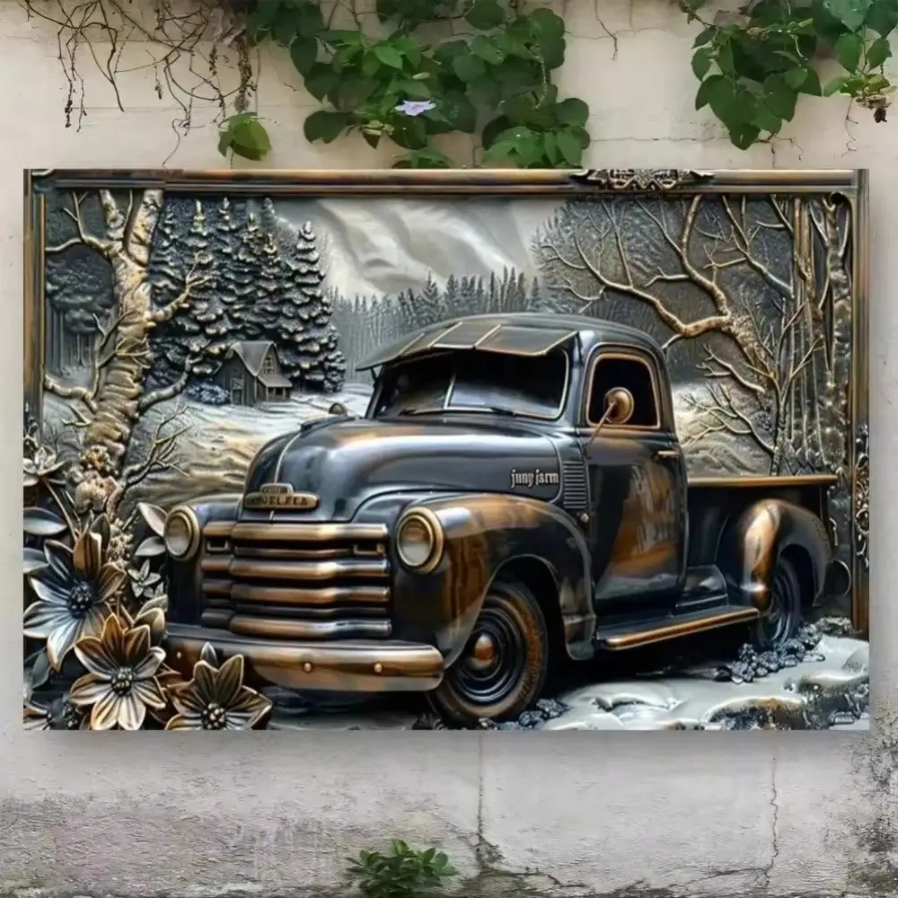 لافتة معدنية لشاحنة الالتقاط العتيقة - ديكور حائط كلاسيكي مثالي للمنازل والمقاهي والمكان الخارجية، لهجة فنية للشاحنة الكلاسيكية #4