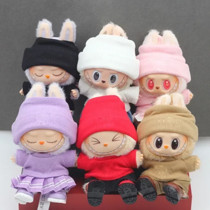 

Labubu Party Doll Baby Clothes Rag Doll Threaded Knitted Flanged Hat + Knitted T-shirt Set Gift Doll Exquisite Anime