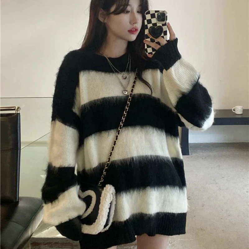 Pullovers Women Striped Ladies Свитер Knitting Fashion BF Baggy Streetwaer Lovely All-match Harajuku Clothes Sweet Warm Popular