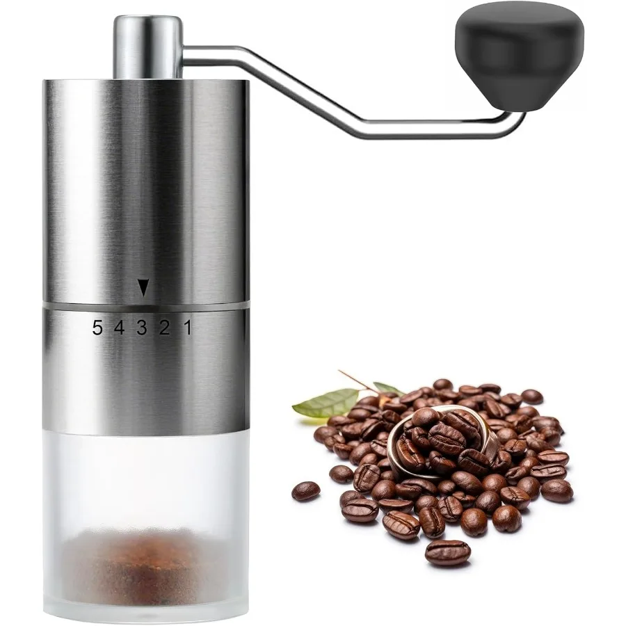 

Portable Manual Coffee Grinder with Conical Burr and 5 Adjustable Settings for Consistent Smooth Grinding Ideal for Espresso En