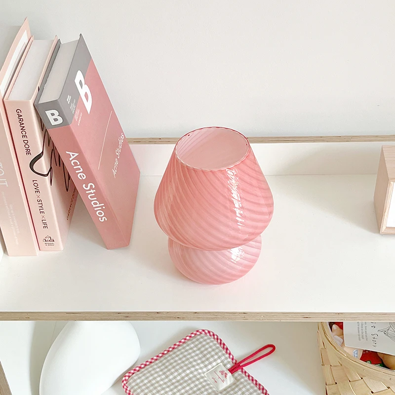 Lampu Meja Jamur Kaca LED Modern Bossen dengan Colokan USB untuk Berkemah, Meja Kerja, dan Dekorasi Rumah Lainnya, Sempurna untuk Hari Ibu!