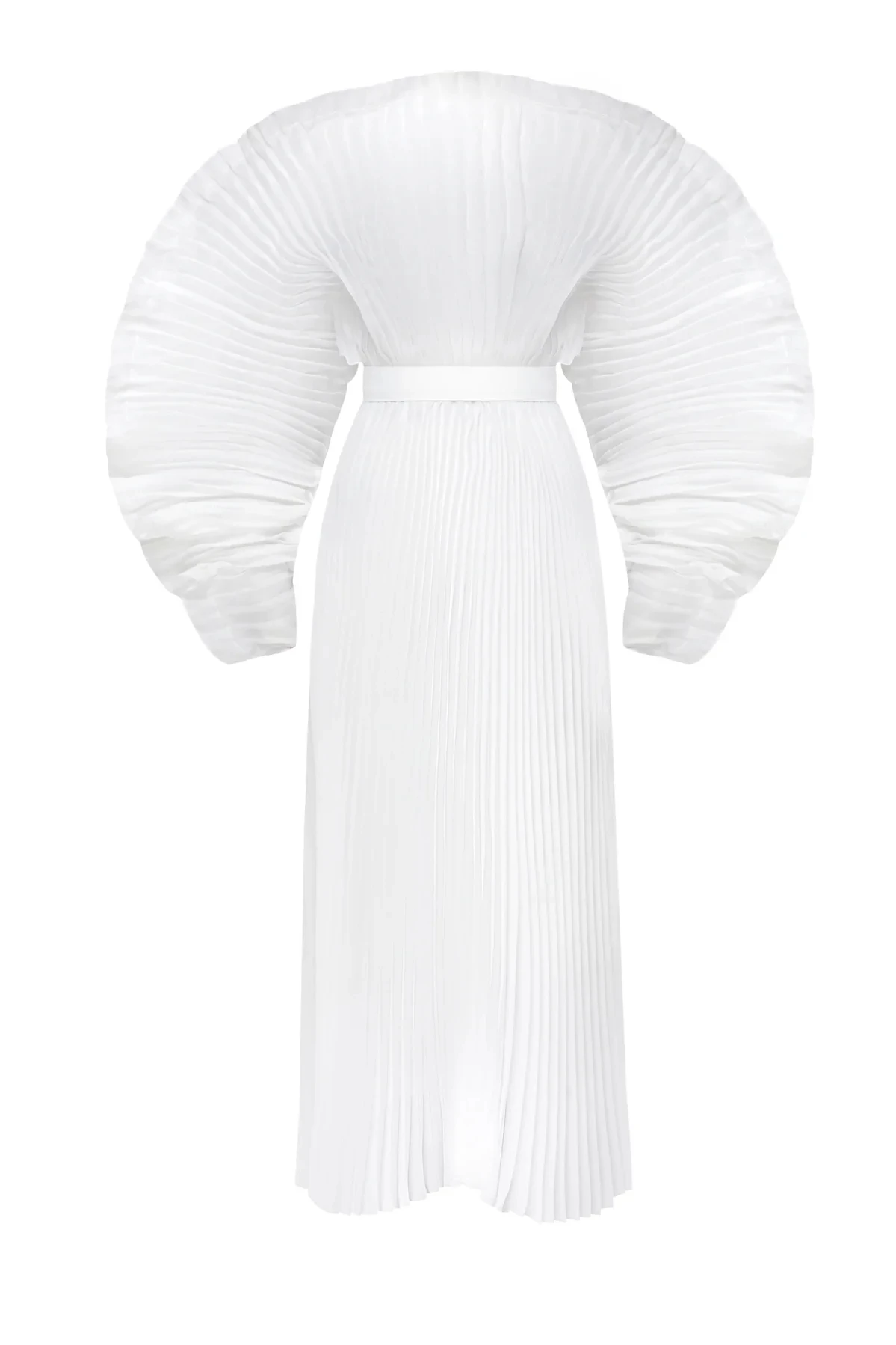 Stunning White See Thru Pleated Women Dresses To Party Puff Sleeves Ankle Length Folds Female Maxi Dress Robe