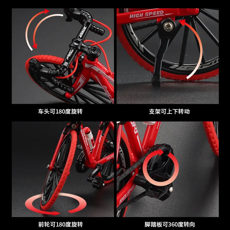1:8 Modello con ingranaggi in lega di bicicletta da montagna Diecast in metallo Mountain Bike Bend Road Fold Bicicletta da corsa Simulazione Regalo Giocattoli per bambini