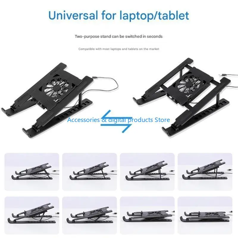 77JD Adjustable Laptop Cooling Stand Foldable Portable Design With Multiple Speed Fan For Optimal Airflows