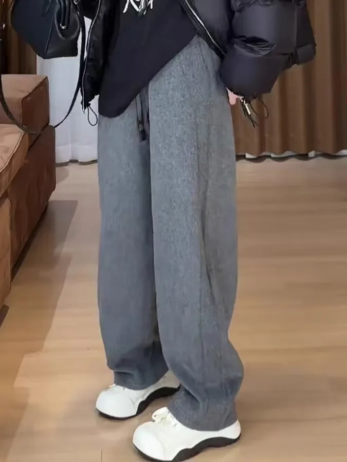 Spodnie sztruksowe damskie z szerokimi nogawkami, z elastyczną talią, plus size, na jesień i zimę 2025, nowe, casualowe.