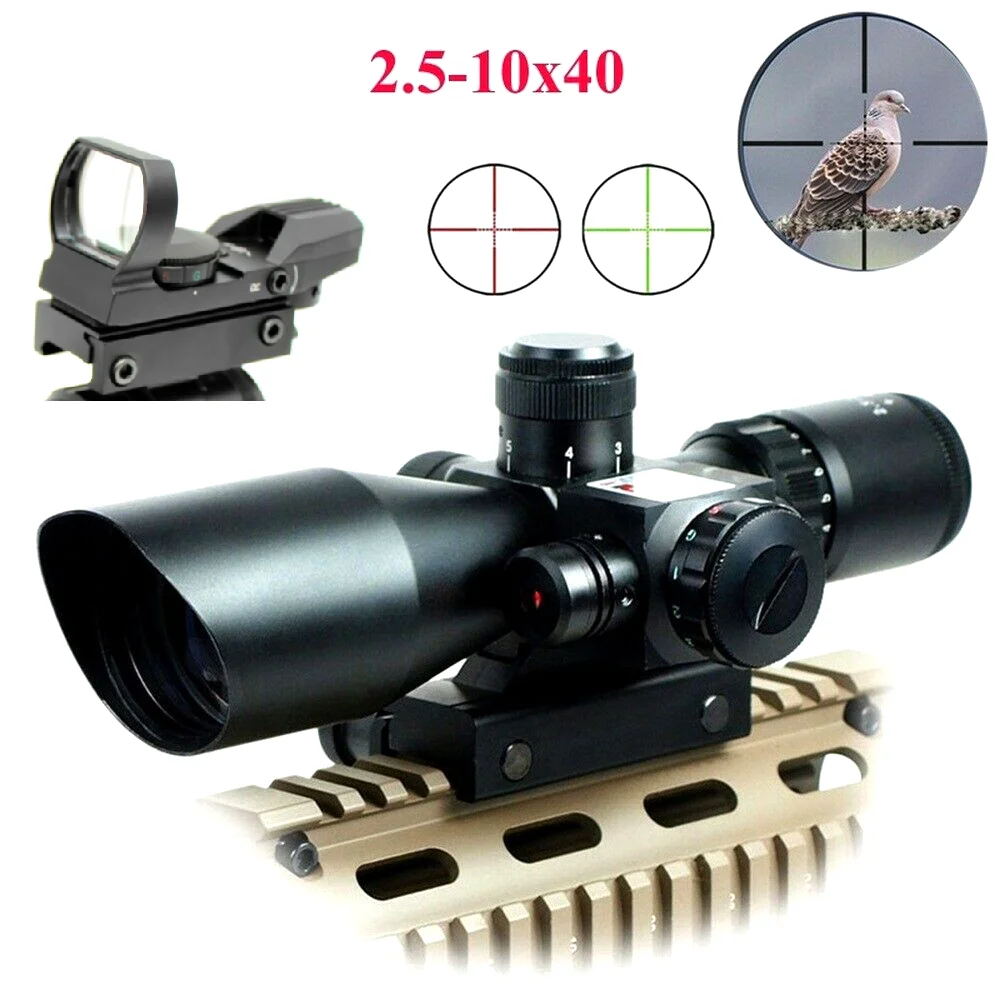 

2.5-10X40 Rifle Scope with Red Laser and Mini 3 MOA Red Dot Sight