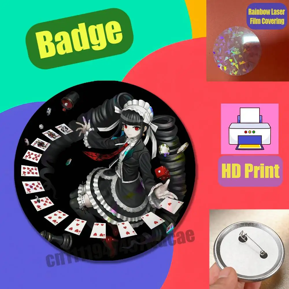 Custom Pin Insignia Emblem Round 25mm 44mm Laser Film For Celestia Ludenberg D-Danganronpa Badge Cover