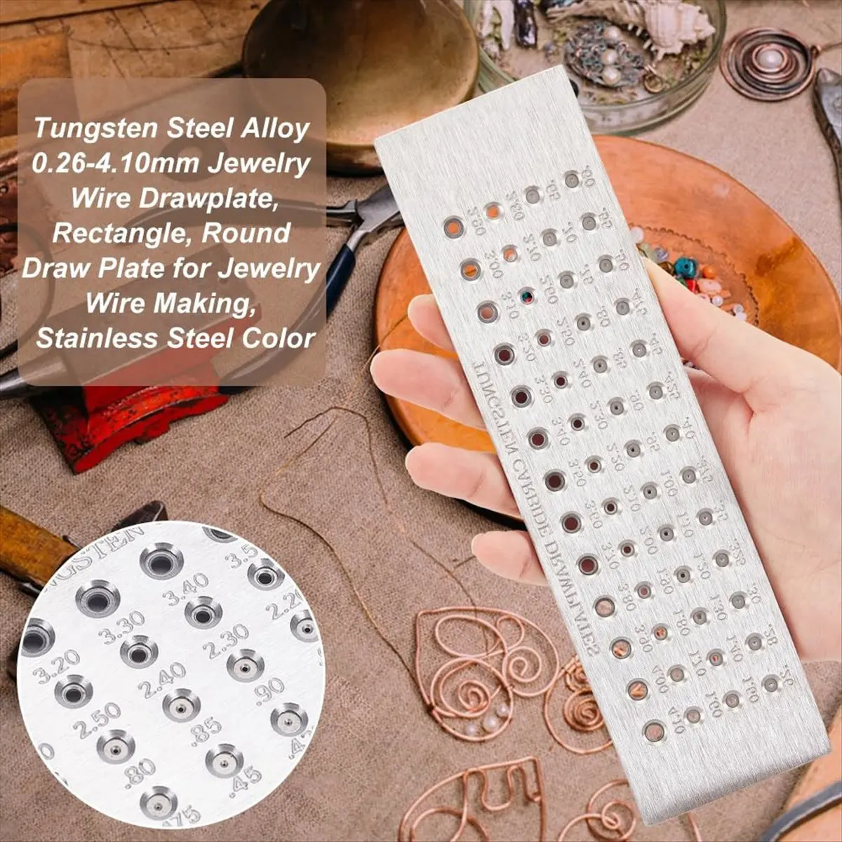 

A95G 1 Pcs 0.26-4.10mm Jewelry Wire Drawplate Steel Alloy Polished Smooth Hole Portable Wire Drawing Plate