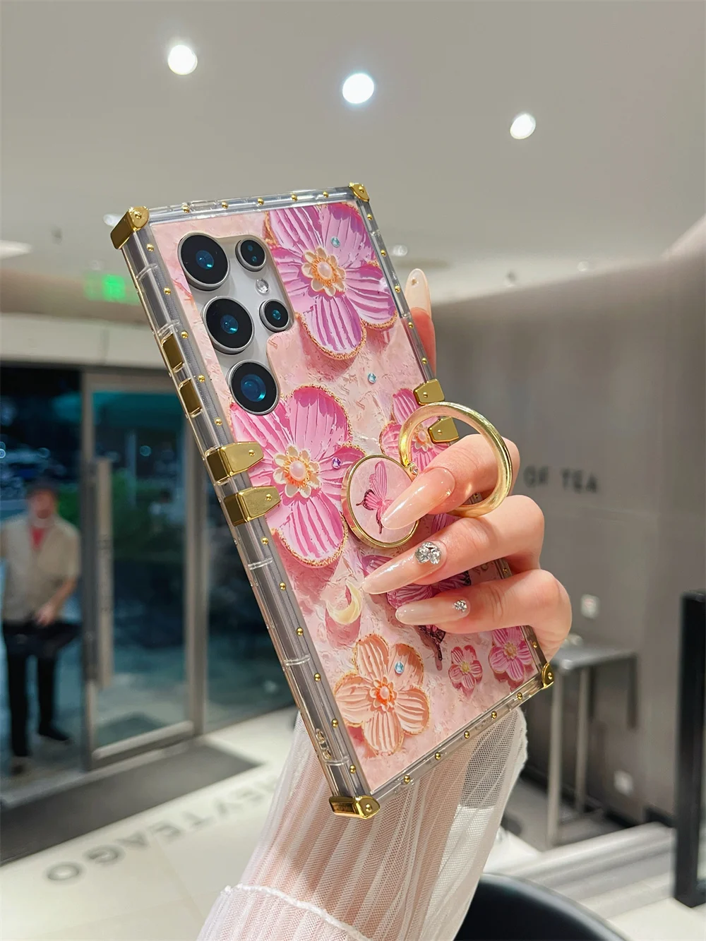 3D Oil Painting Butterfly Flowers Case for Samsung Galaxy S24 Ultra S23 FE S22 S21 Finger Ring Stand Protective Funda Flip 6 5 4