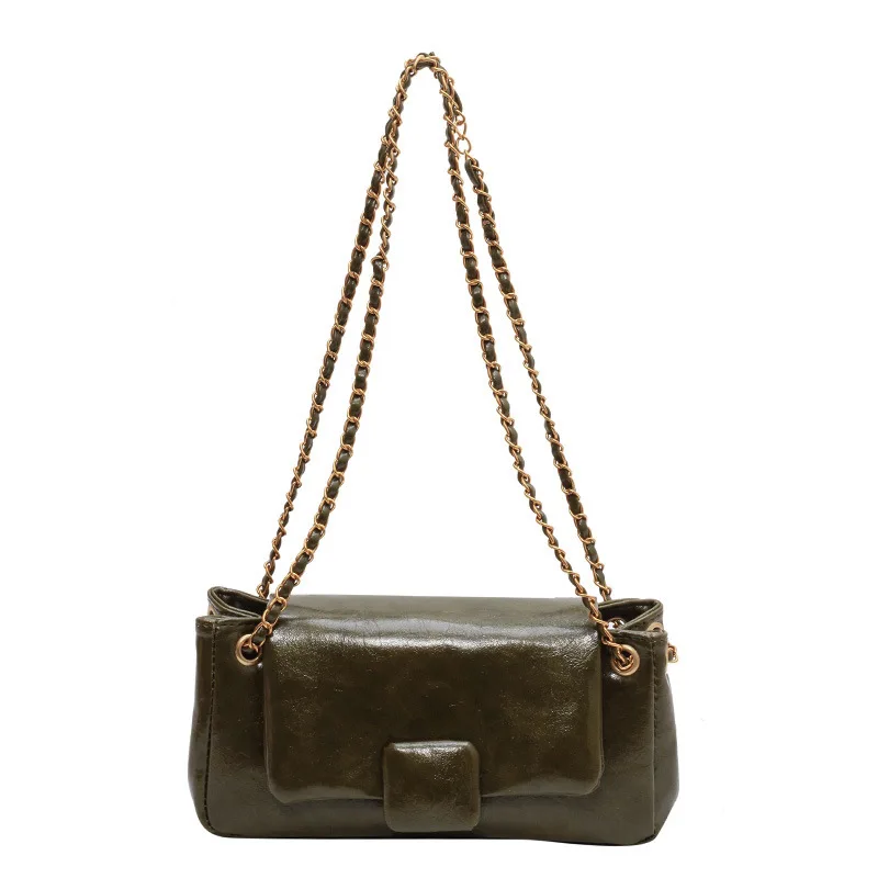 Fashion Chain One Shoulder Crossbody Bag Women 2024 New Simple Korean Retro PU Small Square Bag Lady Flip Cover Commuter Bag