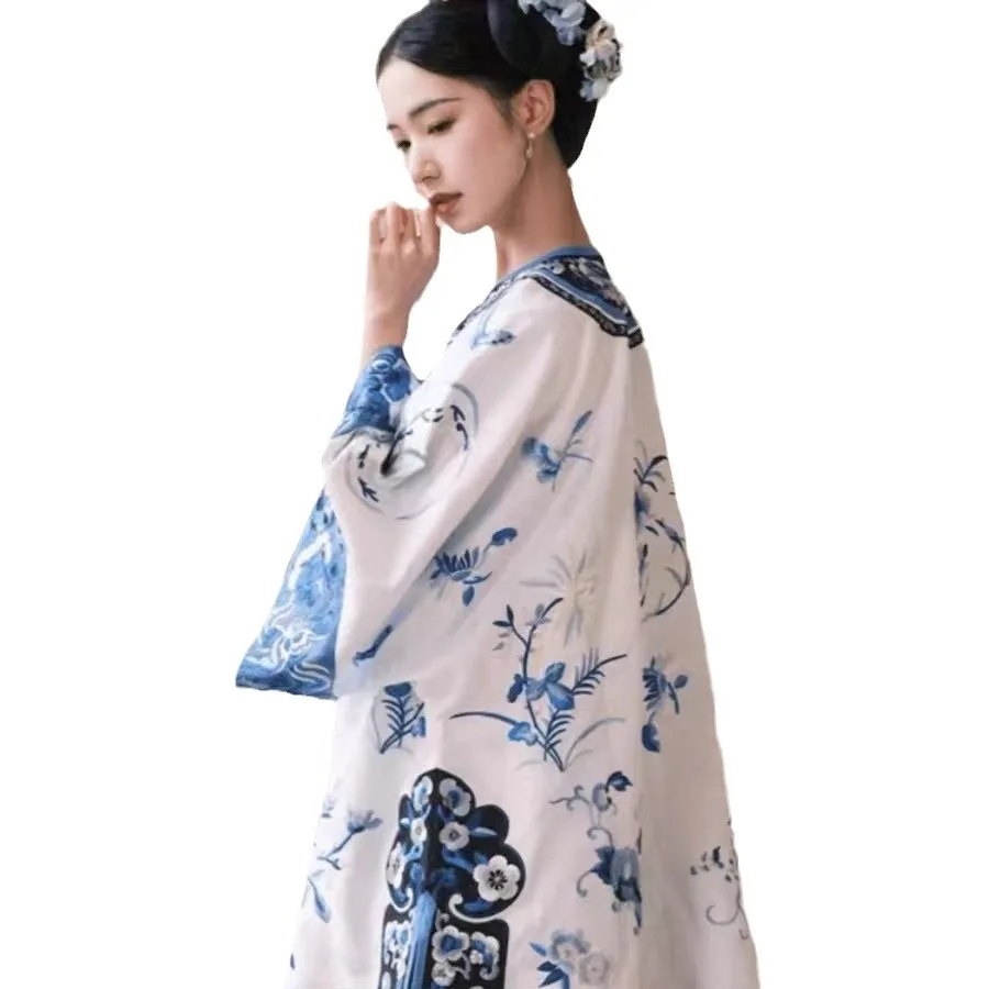 تشينغ أنثى زي كول ريترو النمط الوطني الطباعة الوقوف طوق مائل سلالة الحصان الوجه تنورة التطريز القديم #5