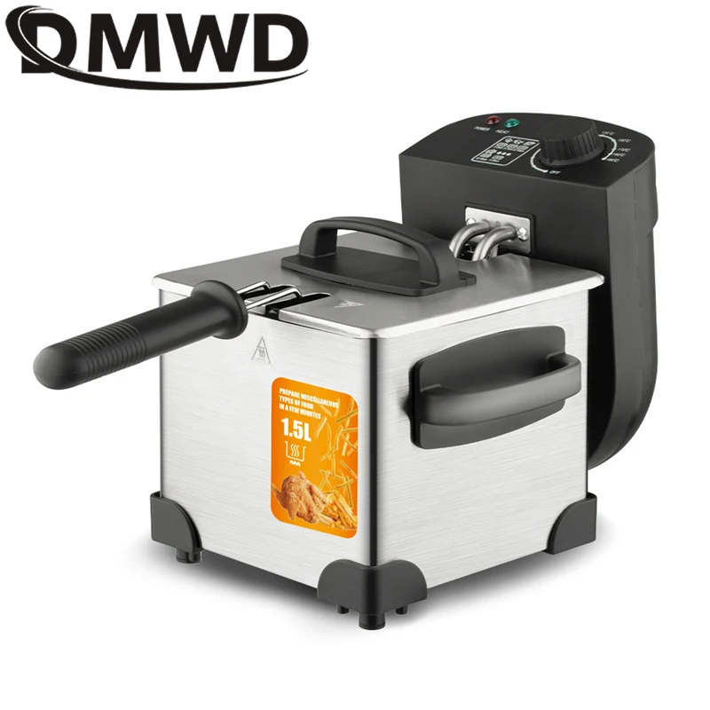 Freidora eléctrica de 1,5 l, olla caliente de acero inoxidable, estufa termostática de aceite para freír, pollo frito, patatas fritas, control de temperatura