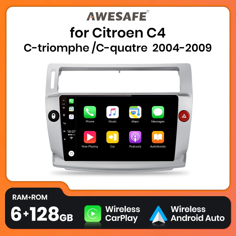 AWESAFE Wireless CarPlay Android Auto Radio For Citroen C4 C-Triomphe C-Quatre 2004 - 2009 4G Car Multimedia GPS 2din autoradio