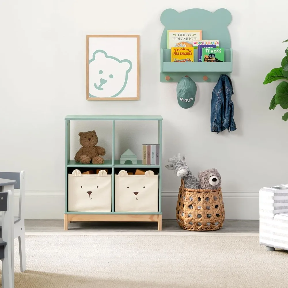 Bookcase with Bins Ideal Storage Space for Babies, Toddlers and Older Children Sage Green