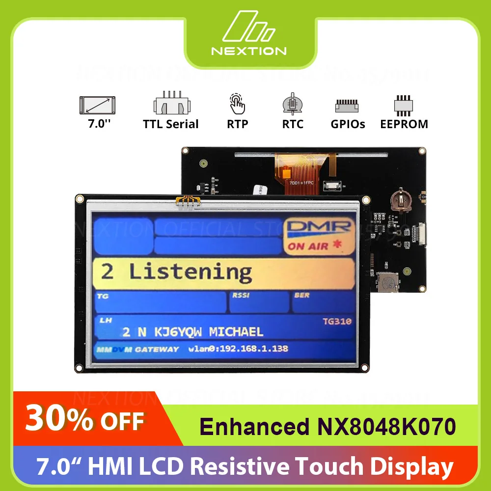 NEXTION Enhanced NX8048K070 Generic 7.0'' Full-color LCD Resistive Touch Display HMI Built-in RTC/1K EEPROM/8 Digital GPIO