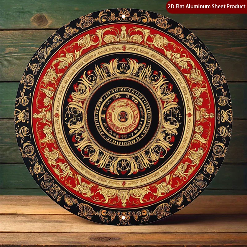 CIFBUY Rustic Luxury Red Gold Round Aluminum Wall Art 7.8 Inch Waterproof Durable Metal Sign for Garden Patio Cafe Bar Decor