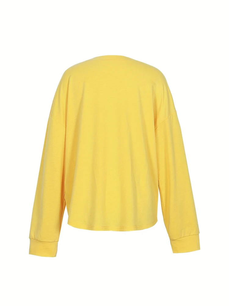 Taglie forti da donna 2025 nuove lettere modello Top tinta unita autunno scelta migliore manica lunga girocollo casual elegante