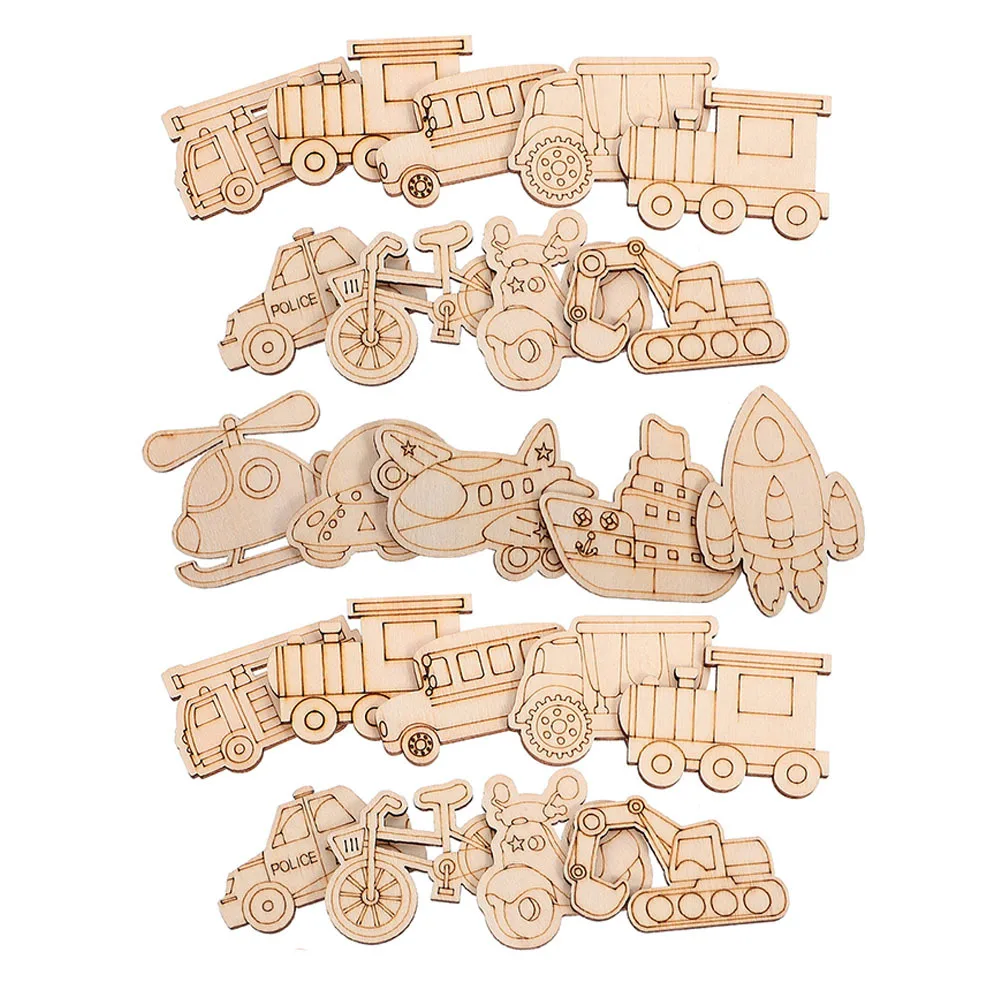 25pcs Unfinished Wood Slices Cutouts For Diy Painting Craft Kids Wooden Vehicle Shapes Blank Transportation Crafts Handmade