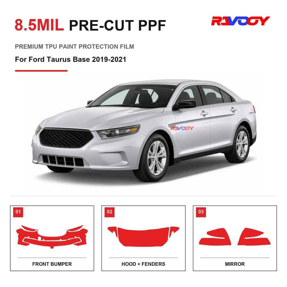 Precut PPF For Ford Taurus Base 2019-2021 8.5mil TPU Clear Paint Protection Film Self Healing Hydrophobic UV Stone Chip Guard